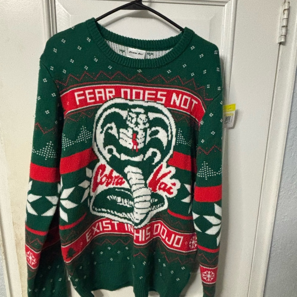 Green Red & White Cobra Kai Ugly Christmas Sweater